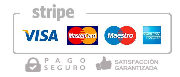 Pago seguro con Stripe · Visa · Mastercard